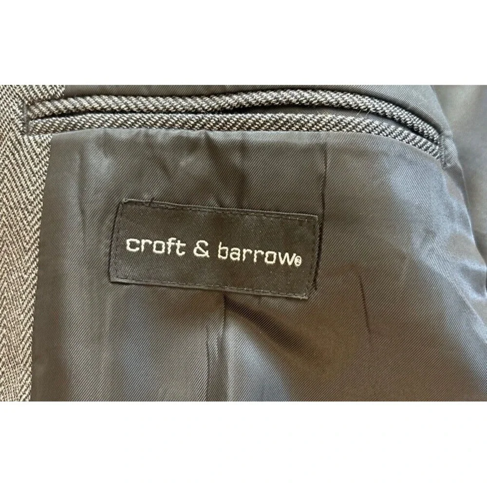 gray herringbone Croft & Barrow blazer‎ jacket sport suit coat two button 46 R